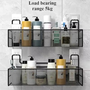 Estante de baño montado en la pared, estante para champú y ducha sin perforaciones, estante de almacenamiento para accesorios de baño, cesta de almacenamiento para condimentos de cocina - Product Image 2
