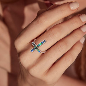 Changda donna 925 <span class=keywords><strong>argento</strong></span> Sterling anello regolabile madreperla di traverso croce speranza amore <span class=keywords><strong>fede</strong></span> cristiana stile religioso - Product Image 3