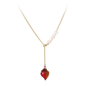 Collier pendentif fleur <span class=keywords><strong>de</strong></span> <span class=keywords><strong>rose</strong></span> éternelle en or 14 carats rempli d'or, fait main, avec perle naturelle, bijou botanique délicat, cadeau pour elle - Product Image 6