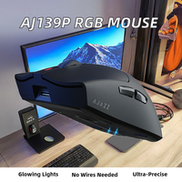 Ajazz AJ139P V3 MC Mouse Gaming Nirkabel Tri-Mode dengan Dock Pengisian Daya Magnetik Sensor PAW3311 24000 DPI RGB Backlit Ergonomis untuk Gamer