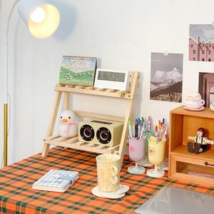 Solid Wood Desktop <b>Shelf</b> Double Layer Wooden Table Organizer Storage <b>Rack</b> For Stationery Toys Personal Care Products - Product Image 1