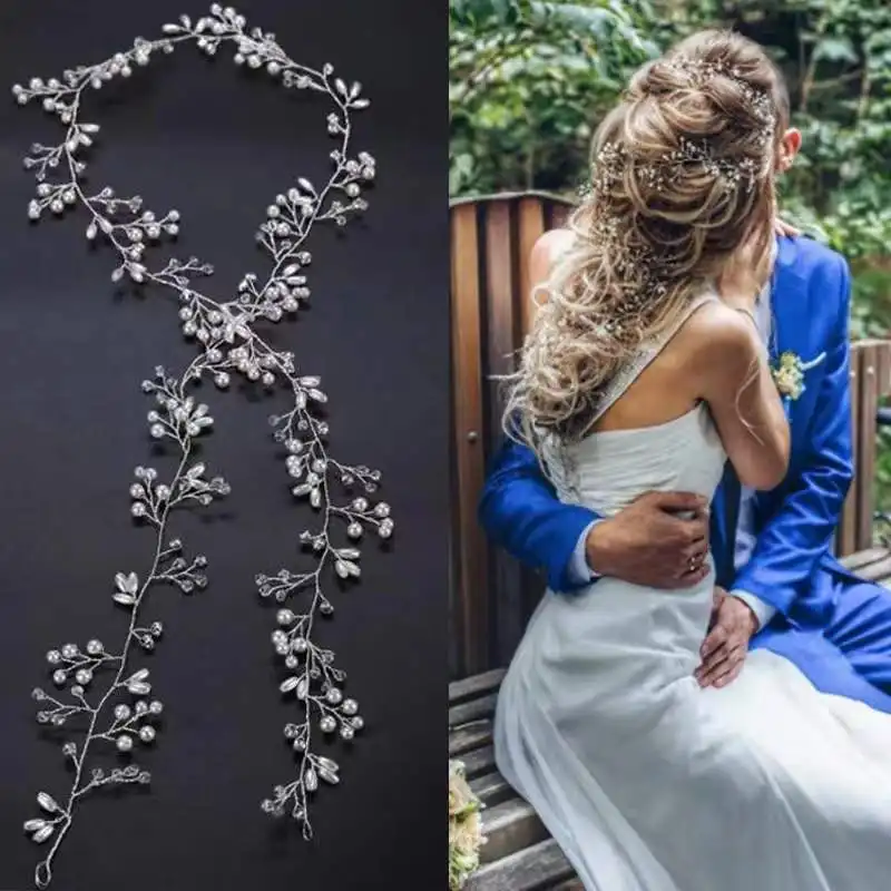 Nieuwe Extra Lange Parel Kristal Kralen Bruids Haar Wijnstok Bruiloft Kopstuk Bridal Bruidsmeisje Haaraccessoires Hoofdband Haar Sieraden