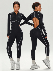 Mono de Yoga con Espalda Descubierta y Líneas, Ropa Deportiva, Monos Deportivos para Mujer, Transpirable, Manga Larga, Body para Gimnasio, Bloques de Color - Product Image 2