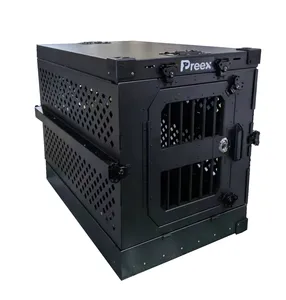 Preex Powder Coated Collapsible Aluminum Stackable Dog Crate Heavy Duty Dog Cage