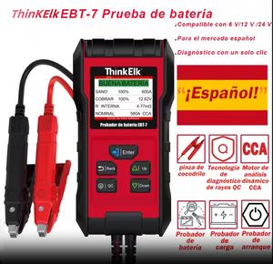 Testeur de batterie de voiture ThinkElk EBT-7 12V/24V <span class=keywords><strong>Espagnol</strong></span> pris <span class=keywords><strong>en</strong></span> charge avec mode de détection de lot <span class=keywords><strong>en</strong></span> un clic Analyseur de batterie pour voiture camion - Product Image 1
