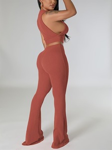 <strong>Club</strong> <strong>Outfits</strong> for Women <strong>Sexy</strong> Side Cut Wide Leg Pants Set Fall Women Clothes Plain Tank Top SweatSuit Set Ribbed 2 Piece Women Set - Product Image 3