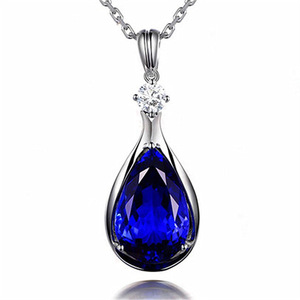 Meilong Teardrop Pendant Necklace Blue Crystal Zinc Alloy Claw Setting Women's Gift Jewelry - Product Image 1