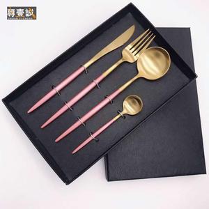 4pcs cubertería de acero inoxidable Portugal cubiertos de Metal chapado en oro cuchara tenedor cuchillo - Product Image 1