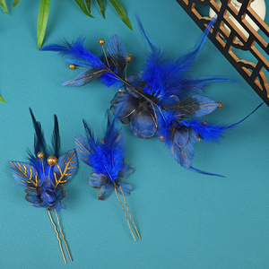 Nouvelle conception originale, fait main, style antique, coiffe Hanfu bleu foncé, pince à cheveux, accessoire de maquillage, ornement capillaire estampé à chaud - Product Image 4