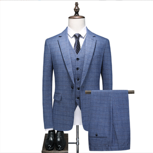 Nouveaux costumes pour hommes Plaid grande taille <span class=keywords><strong>costume</strong></span> décontracté trois pièces mince robe de mariée du <span class=keywords><strong>marié</strong></span> veste + <span class=keywords><strong>gilet</strong></span> + pantalon - Product Image 3
