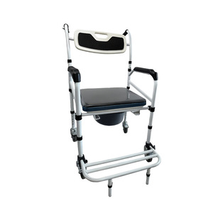 Chaise de toilette portable avec roulettes et repose-pieds pour personnes âgées, usage hospitalier - Product Image 1