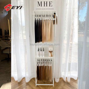 Estante de cabello humano de Metal negro con logotipo personalizado, estantes de exhibición para tienda de pelucas, soporte de exhibición para extensión de cabello de pie dorado y plateado - Product Image 2