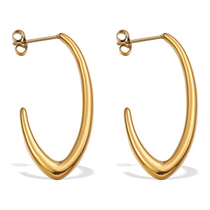 C-Shaped Stainless Steel <b>Earrings</b> Gold Silver Minimalist Fashion <b>Cuff</b> <b>Earrings</b> For Women EH1140 - Product Image 5