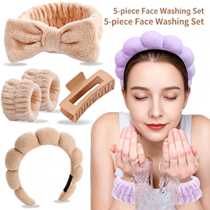 Lot de 5 bandeaux spa en plastique style nœud papillon, bandeaux absorbants pour poignets, pinces à cheveux fleuries multicolores pour usage quotidien et décontracté - Product Image 1