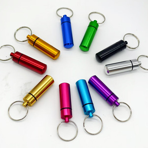 Portable Promotional Pill Box Keychain Aluminium Alloy Mini Bottle with Extendable Spoon Pill Case Custom Logo