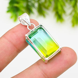 Tourmaline bicolore Designer pierre précieuse plaquée ressemblant à de l'argent sterling fait à la main pour unisexe - Product Image 2