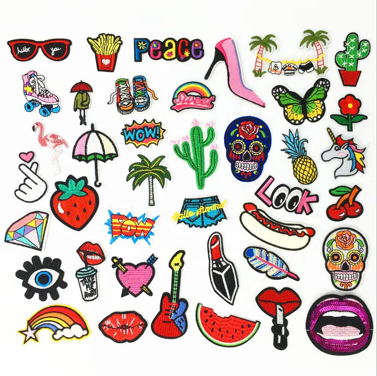 40pcs Mix Pattern Embroidered Iron on Patches Badge Bags Hat Jeans Applique Fabric stickers decoration scrapbook