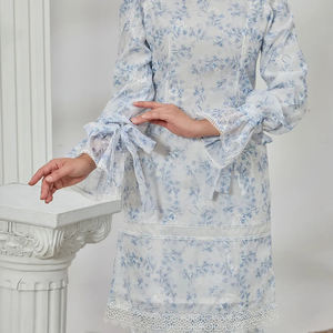 <span class=keywords><strong>2025</strong></span>年ラヤ最新デザインEid花印刷マレーシアBaju Kurungヒジャーブイスラム教徒女性ドレス控えめなセット服 - Product Image 6