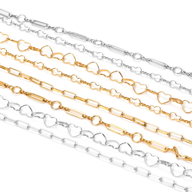 D177 Bulk Permanent Jewelry Chains Waterproof Stainless Steel Gold Silver Heart Paper Clip Chains