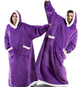 <span class=keywords><strong>Couverture</strong></span> Polaire Longue en Flanelle à Carreaux pour l'Hiver, Robe Peignoir à Capuche, <span class=keywords><strong>Pull</strong></span> <span class=keywords><strong>Couverture</strong></span> Douillet - Product Image 3