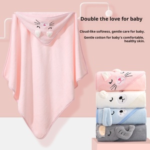 Serviette <span class=keywords><strong>de</strong></span> <span class=keywords><strong>bain</strong></span> pour bébé nouveau-né en polaire corail absorbante et à séchage rapide, motif dessin animé, avec capuche brodée, carrée, pour la plage, 300-499 GSM - Product Image 4