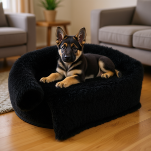Plush Winter <b>Dog</b> <b>Couch</b> <b>Bed</b> With Anti-Slip Bottom And Removable Cover For Small Pets And Cats, Black Animal Pattern, Indoor Use, - Product Image 2