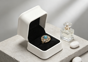 XINYUAN High-End Magnetic Closure Flip <b>Ring</b> <b>Box</b> with Handle Paperboard Liner Four-Color Printing Gold Foil Ribbon Accessories - Product Image 3