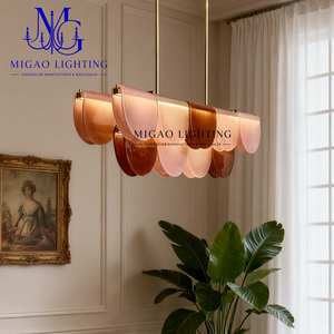 Lámpara Colgante Larga de Cristal con Diseño Festoneado en Degradado Naranja-Rosa, Estilo Vintage Francés Medieval, para Comedor, Isla de Cocina, Bar, Decoración del Hogar - Product Image 3