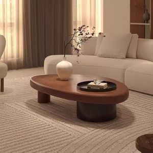 Solid Wood <b>Coffee</b> <b>Table</b> Oval Shape Modern Design For Living Room <b>Small</b> Apartment - Product Image 4