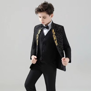 British Tailoring per ragazzi Set smoking ricamato in oro per bambini Performance di scena per bambini 5 pz con papillon - Product Image 5