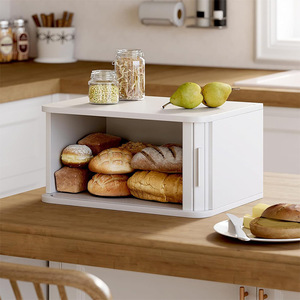 Boîte de rangement à double couche pour pain, en bambou blanc, pour comptoir de cuisine, conteneur à pâtisserie, biscuits et aliments avec fenêtre transparente - Product Image 2