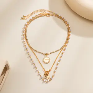 PASUXI nouveauté petit ange collier géométrique tempérament Imitation perle croix gland plaqué or collier chaîne bijoux