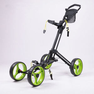 Chariot de golf pliable de nouvelle conception, chariot à pousser et à tirer en aluminium léger à 4 roues avec porte-parapluie - Product Image 1