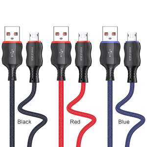 Câble Micro USB KAKU/KAKUSIGA <span class=keywords><strong>populaire</strong></span>, câble Micro USB 2.4A, 1m |   Câble haute vitesse tressé en <span class=keywords><strong>TPE</strong></span> résistant à l'usure Bleu Noir Rouge - Product Image 2