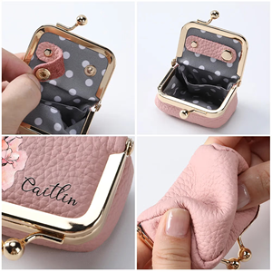 Uionen Custom Personalized Name Birth Flower <b>Mini</b> Leather Jewelry <b>Box</b> Vintage Kiss Lock Portable Travel Jewelry Organizer Coin - Product Image 3