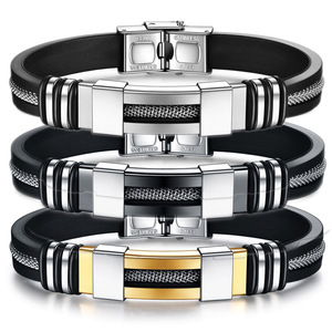 Bracelet en silicone avec boucle papillon en acier inoxydable, 12 mm, unisexe, bijoux cadeau, couleur acier noir doré - Product Image 1
