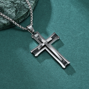 Pendentif croix riveté bicolore pour la mode et la simplicité, collier en acier inoxydable 316L - Product Image 5