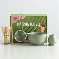 Bol à Matcha en Céramique Rose Prix de Gros Usine, Fouet à Matcha en Bambou Personnalisé et Cuillère, Accessoires 5/8 pièces