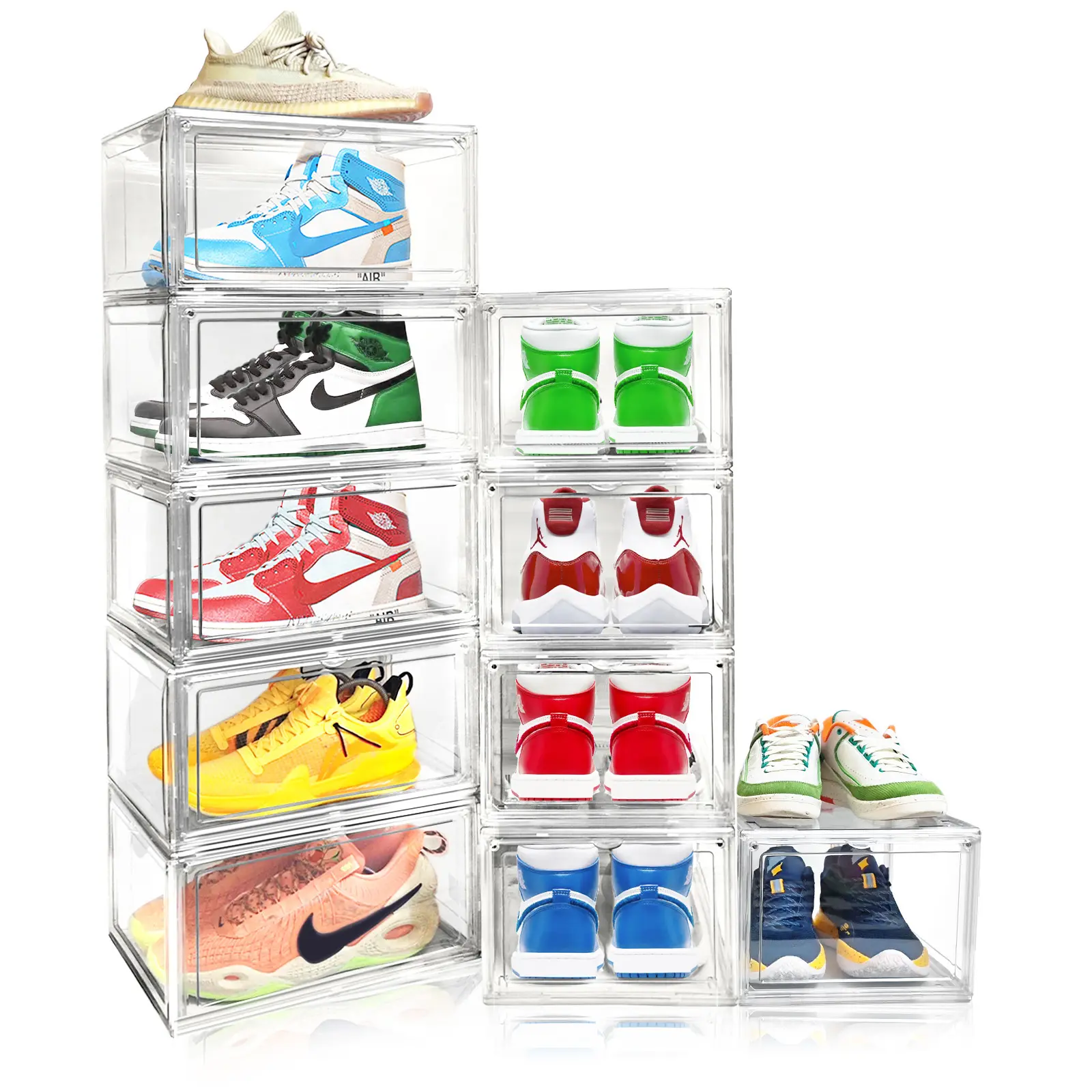 Wholesale Transparent Plastic Sneaker Stackable Shoe Storage Boxes Drop Front Acrylic Drawer Type Magnetic Clear Shoe Box