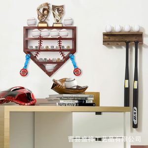 Wall Mounted Wooden Baseball <b>Shelf</b> 5 Tier Triangle Shape Ring Storage Display <b>Rack</b> For Living Room Bedroom - Product Image 3