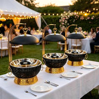 Chauffe-plat de luxe style européen avec garniture en dentelle, chauffe-buffet suspendu noir et or 8L en acier inoxydable avec brûleur à alcool réglable 201