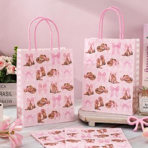 Sacs en papier Western Cowgirl avec nœud rose, sac cadeau en forme de botte et chapeau de cowgirl avec poignée, sac à bonbons et friandises Coquette pour fête d'anniversaire - Product Image 3
