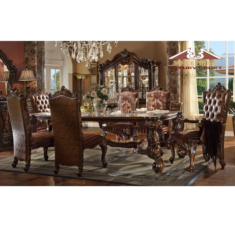 Meubles de salle à manger en bois de ronce ensemble de table à manger de luxe 8 places avec chaise table à manger royale