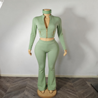 Ensemble de survêtement 2 pièces pour femme avec veste zippée et pantalon évasé, style Y2K, survêtement de jogging, logo personnalisé, vente en gros, ensembles de vêtements de sport pour la gym