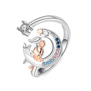 Rotating Moon Adjustable Women's Ring Pave Colorful Cubic Zirconia Copper Anxiety Relief Jewelry <b>Gift</b> For Best Friend Girl - Product Image 5