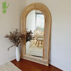 Зеркало ручной работы из натурального ротанга с естественным цветом и простым деревенским дизайном для декора дома/гостиницы лобби