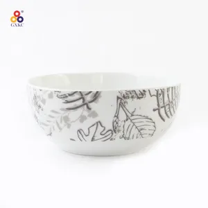 Decal timbul pola daun palem tidak teratur, Set mangkuk sup mie keramik melayani mangkuk salad mie Ramen porselen