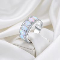 Bague de mariage en argent sterling 925 avec opale bleue de forme ovale, opale de feu bleue, vente chaude