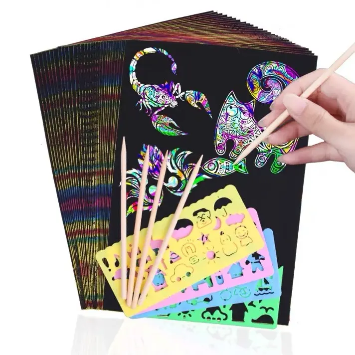 Customized Art Scratch book for kids Magic Painting Template Set DIY Kids Colorful Scratch card