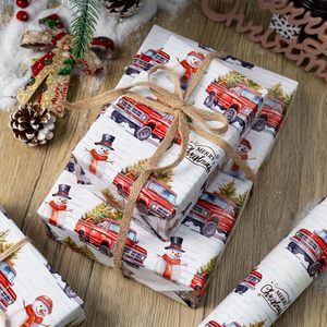 MAYPLUSS Christmas Wrapping Paper 17 In X 33 Ft Watercolor Truck Snowman Design Eco-Friendly Gift <b>Wrap</b> For Holiday Crafting - Product Image 5